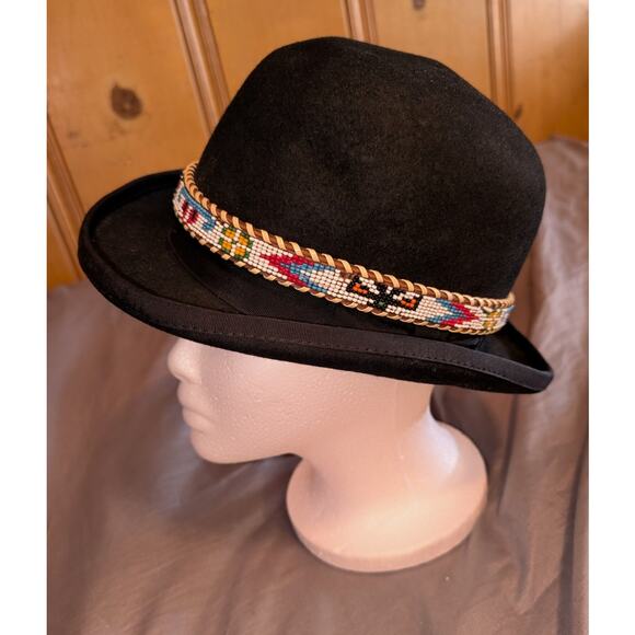 Scala Classico Dorfman Pacific Bowler Wool Felt Hat Large Handmade Native Band